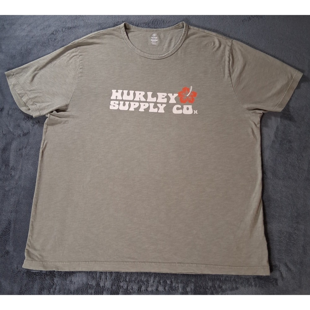 Hurley Supply Co Graphic Tee Mens 2XL Olive Green Hibiscus Short Sleeve
